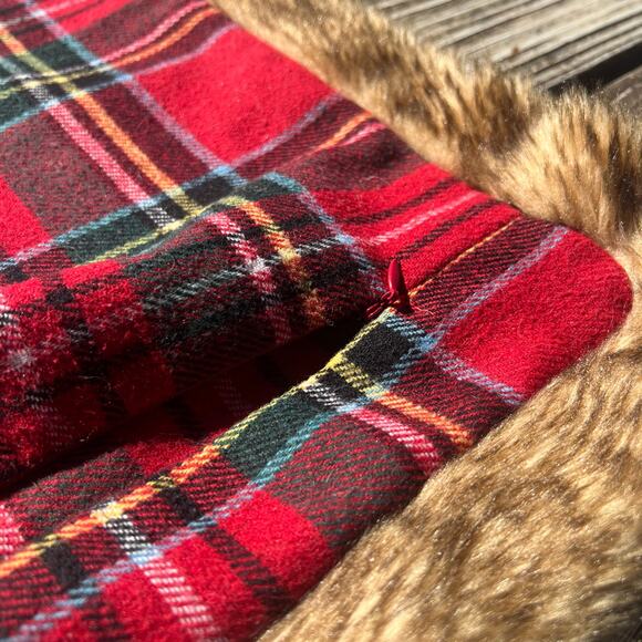 Newport Plaid Flannel Fur Trim Pillow Covers Set of 2 | 19x19 Red Cabin Holiday - Picture 12 of 16